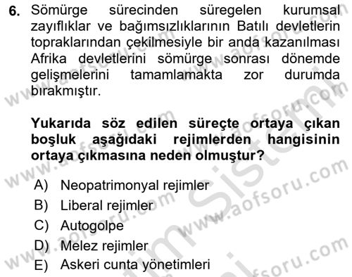 Karşılaştırmalı Siyasal Sistemler Dersi 2025 - 2026 Yılı (Final) Dönem Sonu Sınav Soruları 6. Soru