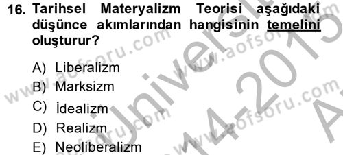 Uluslararası Ekonomi Politik Dersi 2014 - 2015 Yılı (Vize) Ara Sınavı 16. Soru