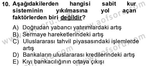 Uluslararası Ekonomi Politik Dersi 2014 - 2015 Yılı Tek Ders Sınavı 10. Soru