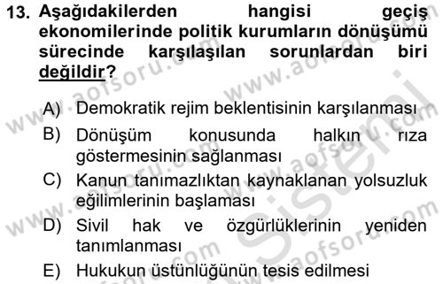 Uluslararası Ekonomi Politik Dersi 2015 - 2016 Yılı (Final) Dönem Sonu Sınavı 13. Soru