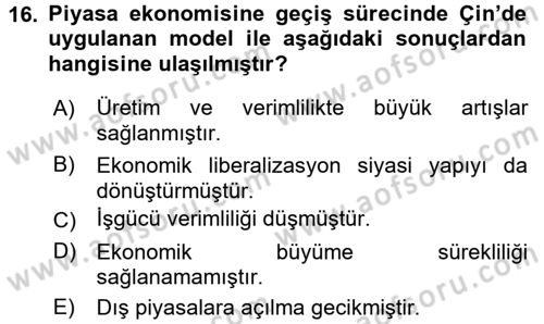 Uluslararası Ekonomi Politik Dersi 2015 - 2016 Yılı (Final) Dönem Sonu Sınavı 16. Soru