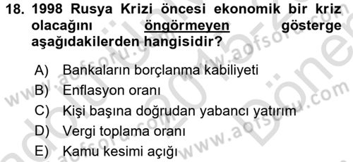 Uluslararası Ekonomi Politik Dersi 2015 - 2016 Yılı (Final) Dönem Sonu Sınavı 18. Soru