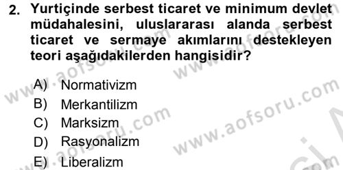 Uluslararası Ekonomi Politik Dersi 2015 - 2016 Yılı (Final) Dönem Sonu Sınavı 2. Soru