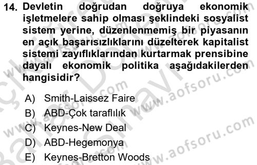 Uluslararası Ekonomi Politik Dersi 2016 - 2017 Yılı (Final) Dönem Sonu Sınavı 14. Soru