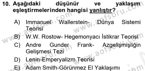 Uluslararası Ekonomi Politik Dersi 2017 - 2018 Yılı (Vize) Ara Sınavı 10. Soru