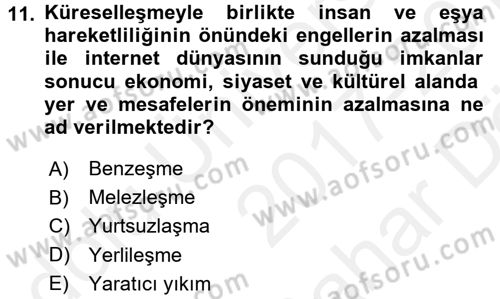 Uluslararası Ekonomi Politik Dersi 2017 - 2018 Yılı (Vize) Ara Sınavı 11. Soru