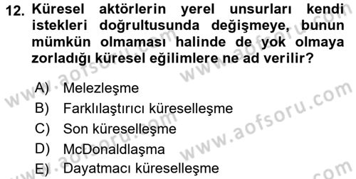 Uluslararası Ekonomi Politik Dersi 2017 - 2018 Yılı (Vize) Ara Sınavı 12. Soru