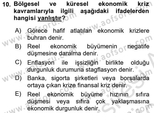 Uluslararası Ekonomi Politik Dersi 2018 - 2019 Yılı 3 Ders Sınavı 10. Soru