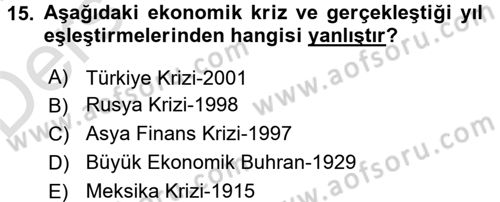 Uluslararası Ekonomi Politik Dersi 2018 - 2019 Yılı 3 Ders Sınavı 15. Soru