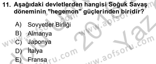 Uluslararası Ekonomi Politik Dersi 2018 - 2019 Yılı Yaz Okulu Sınavı 11. Soru