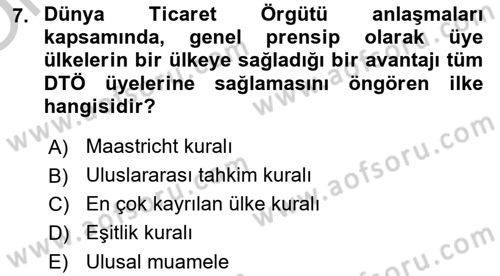 Uluslararası Ekonomi Politik Dersi 2018 - 2019 Yılı Yaz Okulu Sınavı 7. Soru