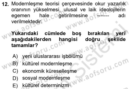 Uluslararası Ekonomi Politik Dersi 2021 - 2022 Yılı (Vize) Ara Sınavı 12. Soru