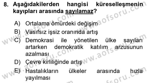 Uluslararası Ekonomi Politik Dersi 2021 - 2022 Yılı (Vize) Ara Sınavı 8. Soru