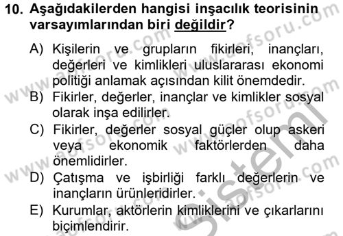 Uluslararası Politik Ekonomi Dersi 2012 - 2013 Yılı (Vize) Ara Sınav Soruları 10. Soru