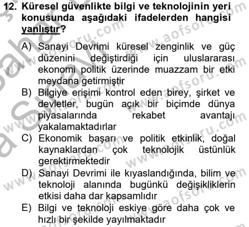 Uluslararası Politik Ekonomi Dersi 2012 - 2013 Yılı (Vize) Ara Sınav Soruları 12. Soru