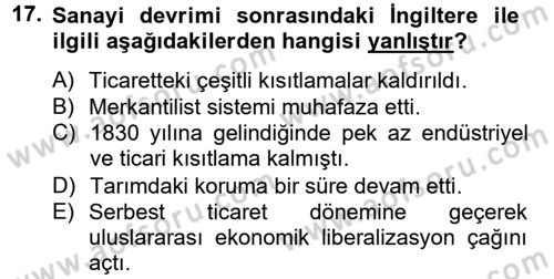 Uluslararası Politik Ekonomi Dersi 2012 - 2013 Yılı (Vize) Ara Sınav Soruları 17. Soru