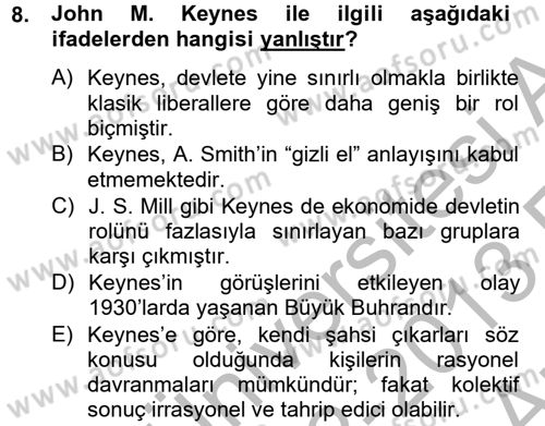 Uluslararası Politik Ekonomi Dersi 2012 - 2013 Yılı (Vize) Ara Sınav Soruları 8. Soru