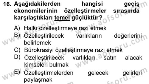 Uluslararası Politik Ekonomi Dersi 2012 - 2013 Yılı (Final) Dönem Sonu Sınav Soruları 16. Soru