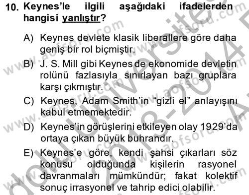 Uluslararası Politik Ekonomi Dersi 2013 - 2014 Yılı (Vize) Ara Sınav Soruları 10. Soru