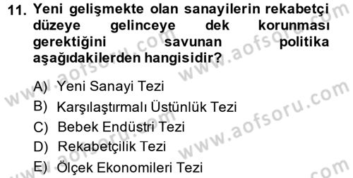 Uluslararası Politik Ekonomi Dersi 2013 - 2014 Yılı (Vize) Ara Sınav Soruları 11. Soru