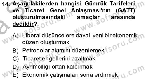 Uluslararası Politik Ekonomi Dersi 2013 - 2014 Yılı (Vize) Ara Sınav Soruları 14. Soru