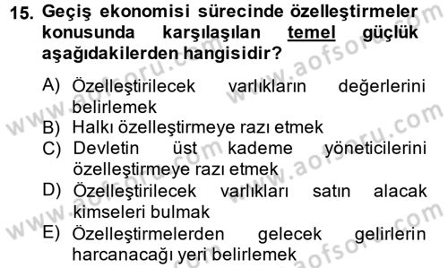 Uluslararası Politik Ekonomi Dersi 2013 - 2014 Yılı Tek Ders Sınav Soruları 15. Soru