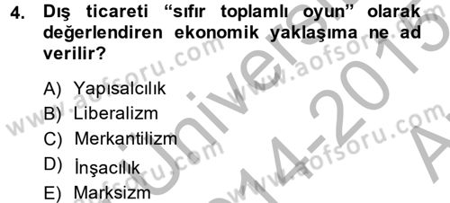 Uluslararası Politik Ekonomi Dersi 2014 - 2015 Yılı (Vize) Ara Sınav Soruları 4. Soru