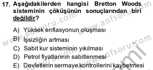 Uluslararası Politik Ekonomi Dersi 2014 - 2015 Yılı (Final) Dönem Sonu Sınav Soruları 17. Soru