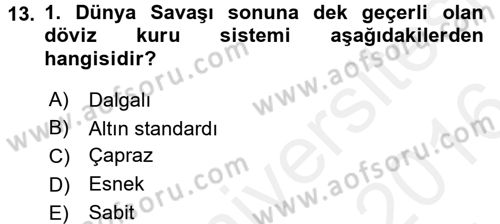 Uluslararası Politik Ekonomi Dersi 2015 - 2016 Yılı (Vize) Ara Sınav Soruları 13. Soru