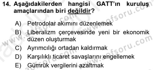 Uluslararası Politik Ekonomi Dersi 2015 - 2016 Yılı (Vize) Ara Sınav Soruları 14. Soru
