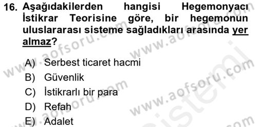 Uluslararası Politik Ekonomi Dersi 2015 - 2016 Yılı (Vize) Ara Sınav Soruları 16. Soru