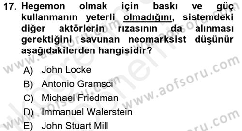 Uluslararası Politik Ekonomi Dersi 2015 - 2016 Yılı (Vize) Ara Sınav Soruları 17. Soru