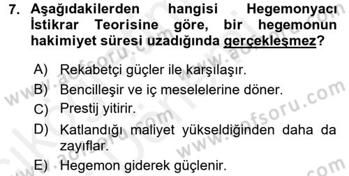 Uluslararası Politik Ekonomi Dersi 2015 - 2016 Yılı (Vize) Ara Sınav Soruları 7. Soru