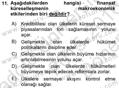 Uluslararası Politik Ekonomi Dersi 2015 - 2016 Yılı (Final) Dönem Sonu Sınav Soruları 11. Soru
