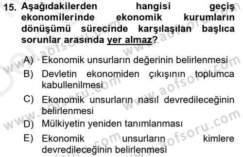 Uluslararası Politik Ekonomi Dersi 2015 - 2016 Yılı Tek Ders Sınav Soruları 15. Soru