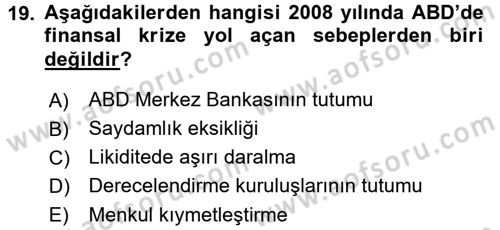 Uluslararası Politik Ekonomi Dersi 2015 - 2016 Yılı Tek Ders Sınav Soruları 19. Soru