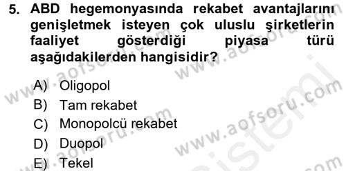 Uluslararası Politik Ekonomi Dersi 2015 - 2016 Yılı Tek Ders Sınav Soruları 5. Soru