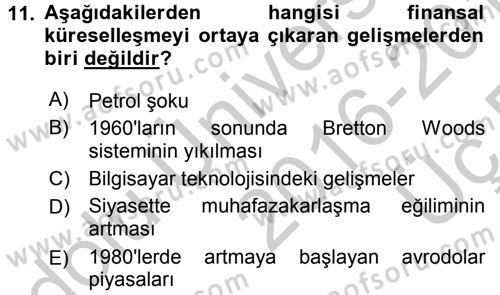 Uluslararası Politik Ekonomi Dersi 2016 - 2017 Yılı 3 Ders Sınav Soruları 11. Soru