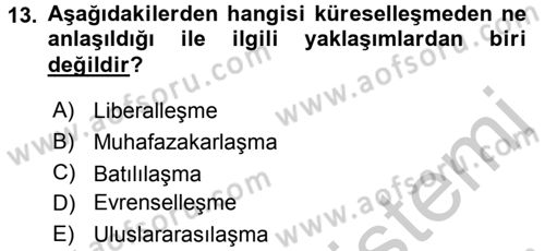 Uluslararası Politik Ekonomi Dersi 2016 - 2017 Yılı 3 Ders Sınav Soruları 13. Soru