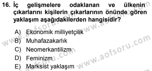 Uluslararası Politik Ekonomi Dersi 2016 - 2017 Yılı 3 Ders Sınav Soruları 16. Soru