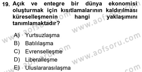 Uluslararası Politik Ekonomi Dersi 2016 - 2017 Yılı 3 Ders Sınav Soruları 19. Soru