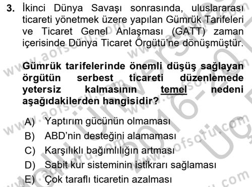Uluslararası Politik Ekonomi Dersi 2016 - 2017 Yılı 3 Ders Sınav Soruları 3. Soru