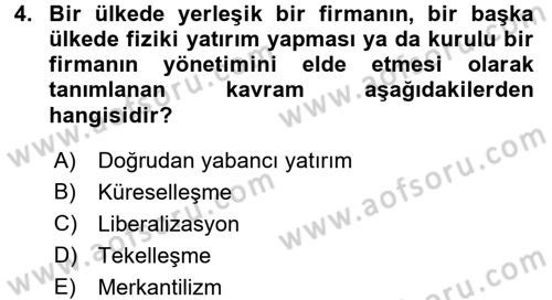 Uluslararası Politik Ekonomi Dersi 2016 - 2017 Yılı 3 Ders Sınav Soruları 4. Soru