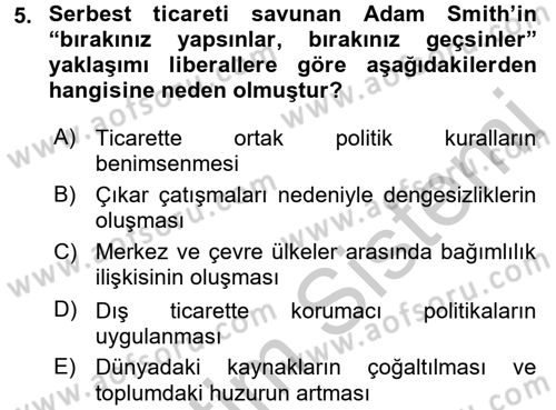 Uluslararası Politik Ekonomi Dersi 2016 - 2017 Yılı 3 Ders Sınav Soruları 5. Soru
