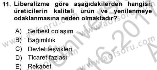 Uluslararası Politik Ekonomi Dersi 2016 - 2017 Yılı (Vize) Ara Sınav Soruları 11. Soru