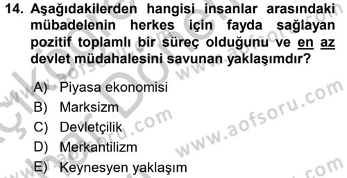 Uluslararası Politik Ekonomi Dersi 2016 - 2017 Yılı (Vize) Ara Sınav Soruları 14. Soru