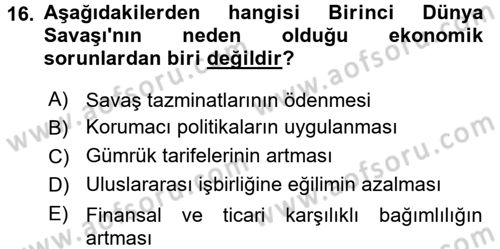 Uluslararası Politik Ekonomi Dersi 2016 - 2017 Yılı (Vize) Ara Sınav Soruları 16. Soru