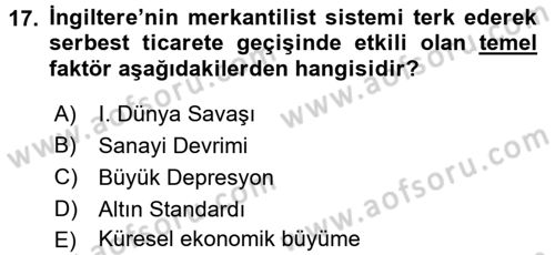 Uluslararası Politik Ekonomi Dersi 2016 - 2017 Yılı (Vize) Ara Sınav Soruları 17. Soru