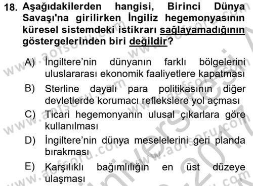 Uluslararası Politik Ekonomi Dersi 2016 - 2017 Yılı (Vize) Ara Sınav Soruları 18. Soru