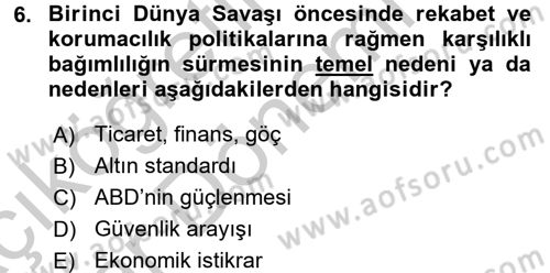 Uluslararası Politik Ekonomi Dersi 2016 - 2017 Yılı (Vize) Ara Sınav Soruları 6. Soru